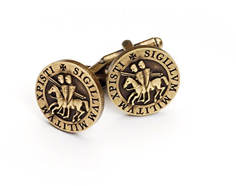 Tempelritter rustikalem Bronze Seal Manschettenknöpfe Freimaurer, Velvet Pouch