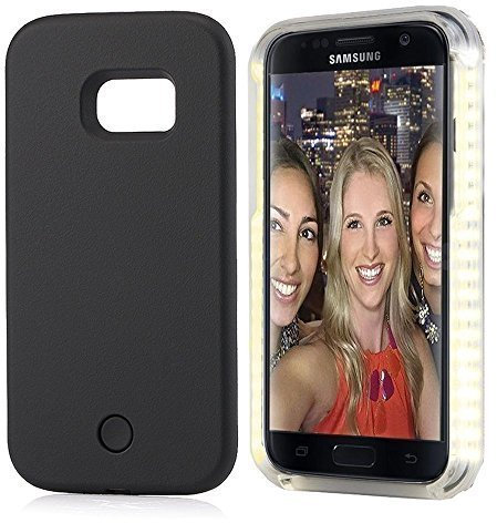 NEW LED CASE FOR SAMSUNG GALAXY S6 EDGE PLUS, White Light UP Latest Selfie Phone Case Illuminated Cell Phone Case UK SELLER (Black)