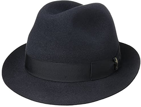 Borsalino Marengo Haarfilz Fedora Hut Haarfilzhut Fedorahut Trilby Herrenhut für Herren Filzhut mit Ripsband Herbst Winter (57 cm - blau)