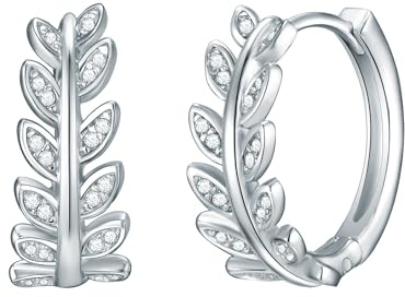 Rafaela Donata Damen Ohrringe 925/- Sterling Silber | rhodiniert, Klappcreolen, Zirkonia, weiß, Funkelnde Blätter