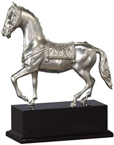 Casa Padrino Luxus Bronzefigur Pferd mit Holzsockel Silber/Antik Schwarz 31,5 x 12,5 x H. 37,3 cm - Versilberte Deko Figur