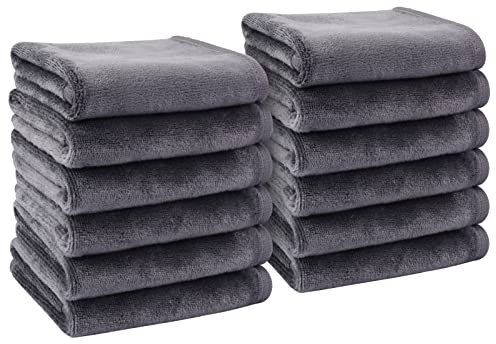 KinHwa Serviette Visage Microfibre lot de 12 Démaquillante lavable lingettes demaquillantes Réutilisable visage Ultra-douce pour tous les types de peau 30cm x 30cm Gris