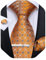 DiBanGu Karierte Krawatten für Herren, Seide, kariert, Krawatte und Einstecktuch, Manschettenknöpfe, Krawattenklammer-Set mit Geschenkbox für Hochzeit, Business, Orange/Abendrot im Zickzackmuster