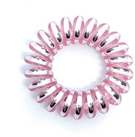 10er Set Spiral Haargummi - Haargummis für weniger Spliss und gebrochene Haare - Haargummi Spirale für feine Haarpartien - Telefonkabel Spiralhaargummi, rosa-metallic, 3,5 cm