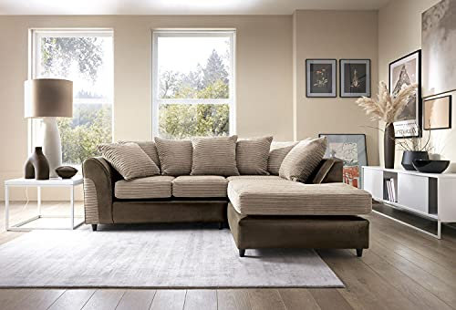 Abakus Direct Harvey Jumbo Cord Corner Group Sofa Right and Left in Brown and Beige Fabric (Brown Right)