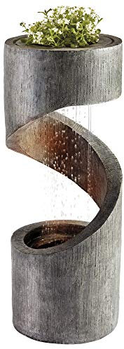 Serenity Spiral Rainfall Water Feature with Planter & LED Lights, Self-Contained Outside Ornament for Garden, Patio & Decking (Height 79cm)