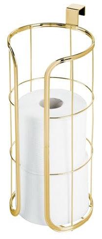 mDesign Ersatzrollenhalter für den Spülkasten – runder Toilettenpapierhalter für bis zu 3 Ersatzrollen – Papierrollenhalter ohne Bohren aus Metall – messingfarben