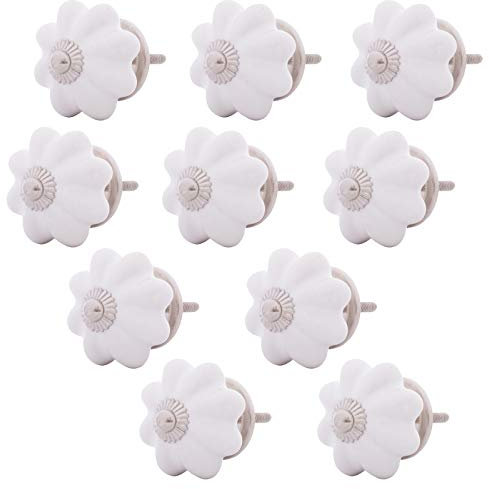 Knober Möbelknöpfe Keramik Weiß Porzellan 40mm Landhausstil Shabby-Chic Schrankknopf Türgriff (08. 10 Stück BLANC07)