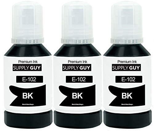 Supply Guy Tinte Pigment Schwarz kompatibel mit Epson 102 für EcoTank ET-4850 ET-2850 ET-2856 ET-3850 ET-4856 ET-15000 (3x127ml Tintenflaschen)