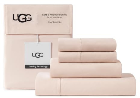 UGG Hedi Bettwäsche-Set für Kingsize-Bett, 4-teilig, luxuriöse kühlende Bettlaken mit tiefen Taschen, Premium-Bettwäsche mit 2 Kissenbezügen, hypoallergen, maschinenwaschbar, weich, leicht,
