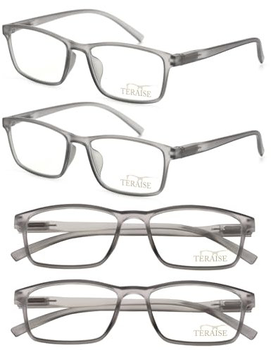 TERAISE Lot de 4 lunettes de lecture lunettes d'ordinateur bloquant la lumière bleue Les lecteurs ultra-légers à haute élasticité réduisent la fatigue oculaire pour les hommes et les femmes(1.5X)