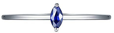 Daesar Bague de Fiançailles Saphir, Anneau Or Blanc 18K Forme de Marquise Saphir 0.12ct Bague Mariage Or Blanc Taille 61.5