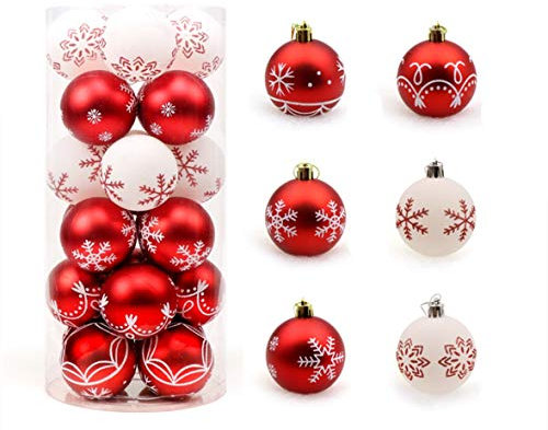 KiKom 2.36 24 Stück Weihnachtskugel Bruchsicher Gemalt Weihnachtsbaumdekoration Set Für Urlaub Hochzeit Weihnachtsdekoration 60mm (Rot weiß)