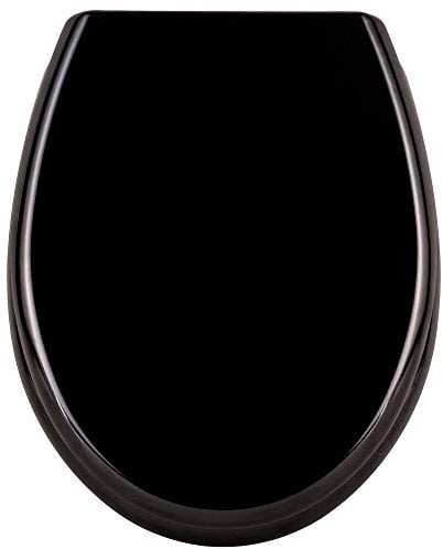 Aufun WC Sitz Toilettendeckel Toilettensitz Universal mit Absenkautomatik, hochwertige Qualität und Schnellbefestigung, viele bunte Motive, WC Deckel aus Hartplastik Duroplast-Schwarz