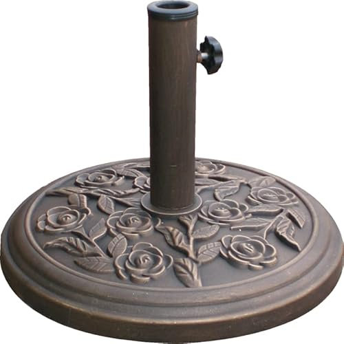 Garden Mile Rose Effect Garden Parasol Umbrella Base - Heavy Duty Weatherproof Traditional Adjustable Black Resin Umbrella Stand for Patio, Garden, Outdoor, Camping - Black