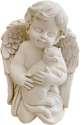 Estatua de ángel de alas sosteniendo un gato fiel recuerdo del ángel de la memoria del gato estatua de jardín para interiores y exteriores, decoración del hogar, jardín, figura de gato, 7 pulgadas