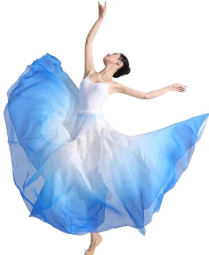 ORIDOOR 720 35 Long Women's Fairy Lyrical Dance Skirt Gradient Color Chiffon Swing Skirt Ballet Modren Dance Costume (A Blue White) …