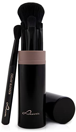 Pinselset Make-Up Luvia, Travel Set Espresso, 5 Kosmetikpinsel Inkl. Schminkpinsel Aufbewahrung, Schwaz, Vegan (Schwarz/Espresso)