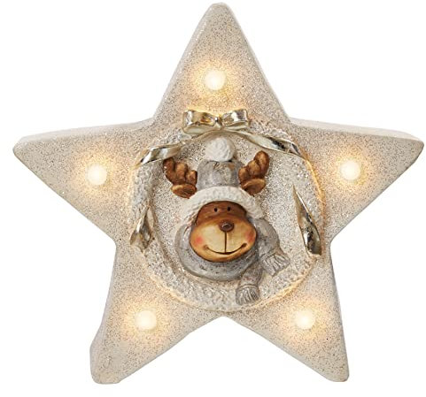 hellum LED Dekofigur Stern mit Rentier, mit Timer, Weihnachten, warmweiß, batteriebetrieben (3xAA Nicht inkl.), 52x45x25cm, für Innen, Winter-Dekoration, 524048