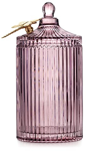 AmeliaHome Boîte de rangement avec couvercle - Organiseur en verre - Libellule - 10,5 x 20 cm - Vieux rose