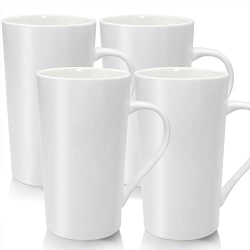 Juego de 4 tazas de café de cerámica de 20 onzas, tazas grandes para café con leche, modernas, blancas, con asas, perfectas para té, café, cacao