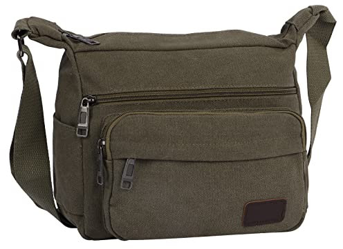 NiCoLa Sacs à bandoulière en toile pour homme, sac à bandoulière moyen avec plusieurs poches, sac à bandoulière pour le travail, la promenade du chien, le cyclisme, vert militaire, 29 * 10 * 23cm