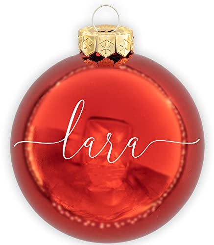 Coverlounge Christbaumkugel personaliert aus Glas | Weihnachtskugel mit Name| Ø 8cm in Rot (Glanz) | für Weihnachten