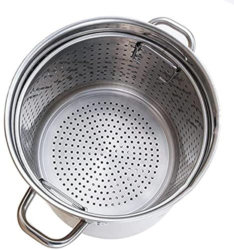 Olla grande para sopa, utensilios de cocina de acero inoxidable, resistente con tapa de acero inoxidable y cesta para tamales, cocer al vapor, hervir y freír,70L/63Qt