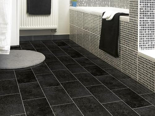 Alpha-Tex PVC Bodenbelag Vinylboden in marmorierter Fliesen Art, Zuschnitt (4m breit, 5m lang)