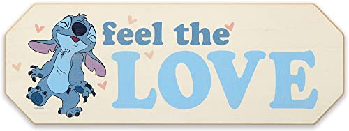 Open Road Brands Disney Lilo and Stitch Feel the Love Wood Wall Decor - Adorable Stitch Sign for Kids' Bedroom or Play Room