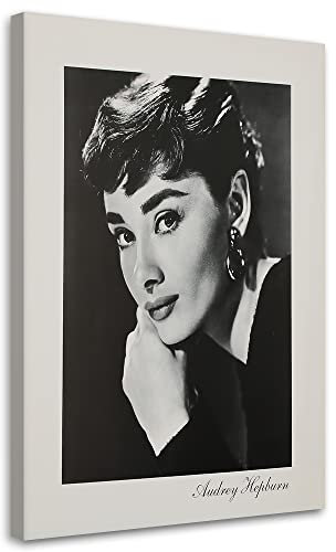 Feeby Wandbilder 20x30 cm Audrey Hepburn 1 tlg Schlafzimmer Flur Modern Vlies Leinwandbilder Bilder Bild auf Leinwand Kunstdruck Wand Wanddeko Design Wohnzimmer Hollywood Film schwarz-weiß