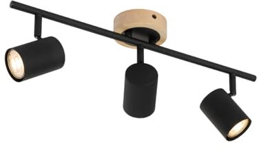 QAZQA - Modern Moderner Spot I Spotlight I Deckenspot I Deckenstrahler I Strahler I Lampe I Leuchte in Schwarz mit 3-flammig Spotbalken-flammigem, kippbarem Holz - Jeana I Wohnzimmer I Schlafzimmer -