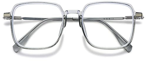 VEVESMUNDO Blaulichtfilter Brille Rechteckig Brillengestelle Dekobrille Hornbrille Groß Nerdbrillen Ohne Stärke (1 Stück Transparent Grau Brille, 0)