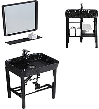 Lavello lavello in ceramica lavatoio ceramica lavabo da appoggio rettangolare paret bagno lavando lavello Lavabo con gambe in acciaio inox e specchio cosmetico per bagno e toilette