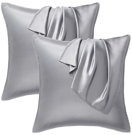 Seiwohl Satin Kissenbezug 40x40 2er Set, Weich wie Seidenkissenbezug Silk Pillowcase, Vegane Seide Kopfkissenbezug Kissenhülle Seidenkopfkissen Kopfkissen bezug für Haar und Haut, Grau