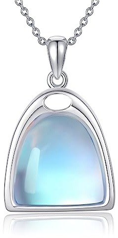JERWLI Mondstein Hufeisen Halskette 925er Sterlingsilber Pferde Strirrup Halskette Glückspferd Geschenk für Mädchen und Frauen