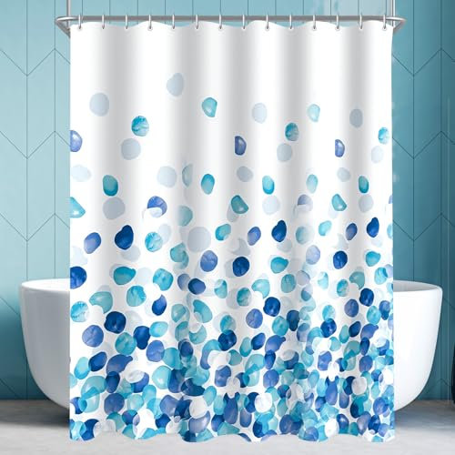 Lerores Duschvorhang 80x180cm Blaue Blütenblätter Beschwerter Saum Antischimmel Textil, Wasserabweisend, Waschbar Polyester Badevorhänge mit Ösen und 6 Duschvorhangringe für Badezimmer, Badewanne