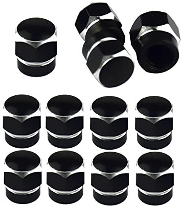 CGEAMDY 12 Stück Auto Ventilkappen Abdeckung, Autoventil Aluminium Kappen, Reifenventil-Staubkappen Mit Dichtung Universal Sechskant Ersatz, Ventilkappen Auto(Schwarz)