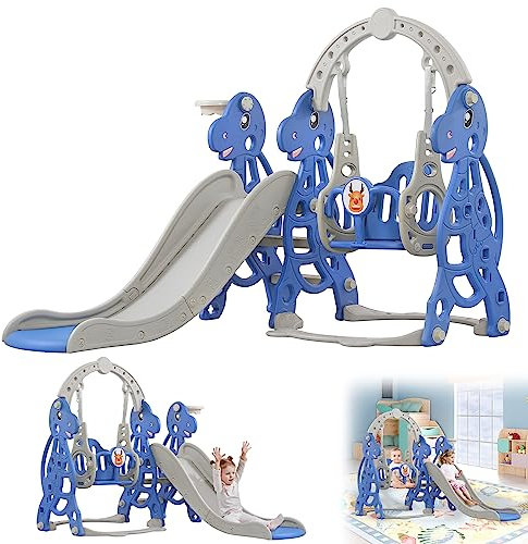 YRHome Toboggan 4 en 1 pour enfant - Avec panier de basket et balançoire - En plastique - 175 x 140 x 115 cm - Pour l'intérieur et l'extérieur - Avec bec coulissant Rutschen