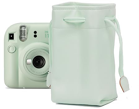 Kimyoaee Mini 12 Camera Case for Fujifilm Instax Mini 12 Instant Camera Cover, Protective Leather Drawstring Pouch Bag (Mint Green)