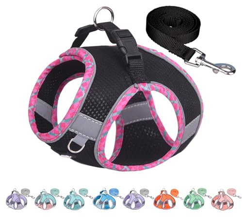 AIITLE Hundegeschirr No Choke Over, einstellbares Hundegeschirr mit Leine, atmungsaktivem Mesh und Schnellverschluss - Outdoor Walking, Training für mittlere Hunde Schwarz L
