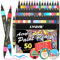 Lyuvie 100 Couleurs Feutre Marqueur Peinture Acrylique,50 Pcs Acrylic Paint Marker Stylo Peinture Acrylique Pointe Fine & Pinceau pour Roche Tissu Pierre Bois Verre Papier Plastique