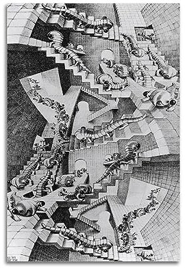 DryNda M. C. Escher Poster Haus der Treppe, Wandkunst, Leinwand, Gemälde, Bild, Wohnzimmer, Dekoration, Zuhause, 20 x 30 cm