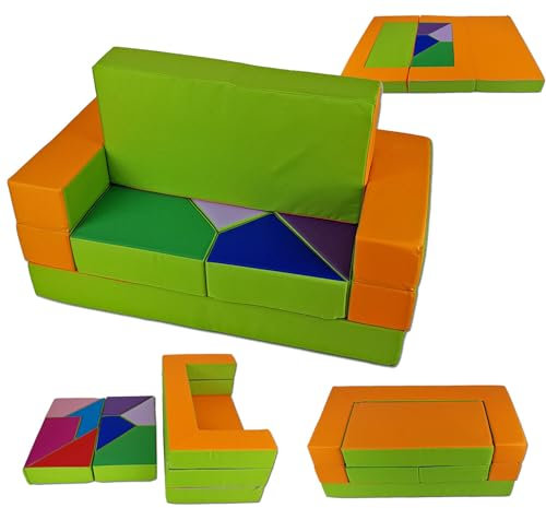 Leanbe Spielsofa 4in1 Kindersofa Puzzle Couch Kinderzimmersofa Spielmatratze fürs Kinderzimmer Kindermöbel (Grün)