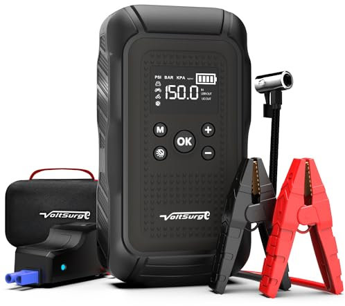 VoltSurge Avviatore Emergenza per Auto, 7000A Jump Starter Booster Avviatore Batteria Auto con Compressore 150PSI (All Gas or 10.0L Diesel) 12V Avviatore di emergenza, Jump Starter, Torcia a LED