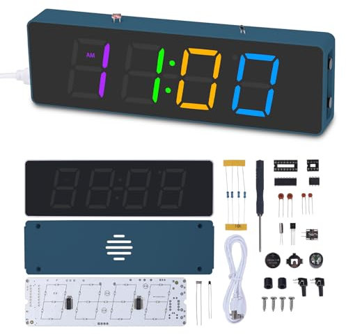 DONGKER DIY Digitaluhr Löt Bausatz mit 4 stelliges RGB Bunte LED Elektronik Löt Übungs Kit mit Platine DIY Lichtgesteuerter Wecker 12H/24H, ℃/℉ für Anfänger und Elektronikliebhaber