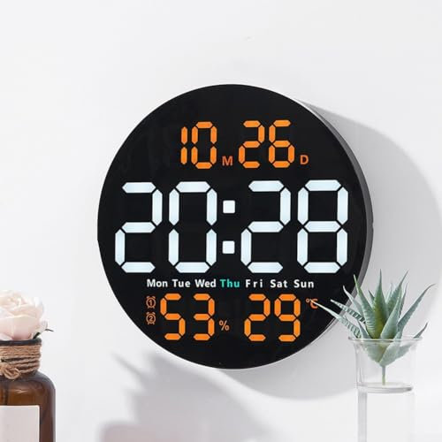 Zoegneer LED Große elektronische Digitale Wanduhr Wanduhr Elektronische Multifunktions Heimuhr mit Temperatur und Luftfeuchtigkeit leise Uhr (orange)