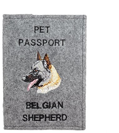 Art-Dog Hundepasshülle - Handgefertigte Filzhülle mit gesticktem Muster - Tierärztliche Reisepasshülle für Hunde - 17x12,5cm - Belgian Shepherd