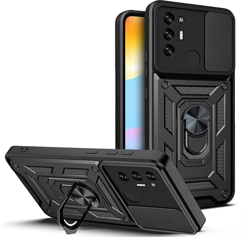 ESTH® Funda para ZTE Blade A52 con Protección de Cámara Cubierta y Soporte de Anillo [Compatible con Soporte Magnético para Coche] Carcasa Grado Militar Anti-caída, Negro