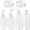 Hardys Travel Essentials - 7pc Clear Bag & Plastic Travel Bottles for Toiletries; Refillable 100ml Travel Bottles, 75ml Spray & Pump Bottles, 20ml Jars; Holiday Toiletries Set
